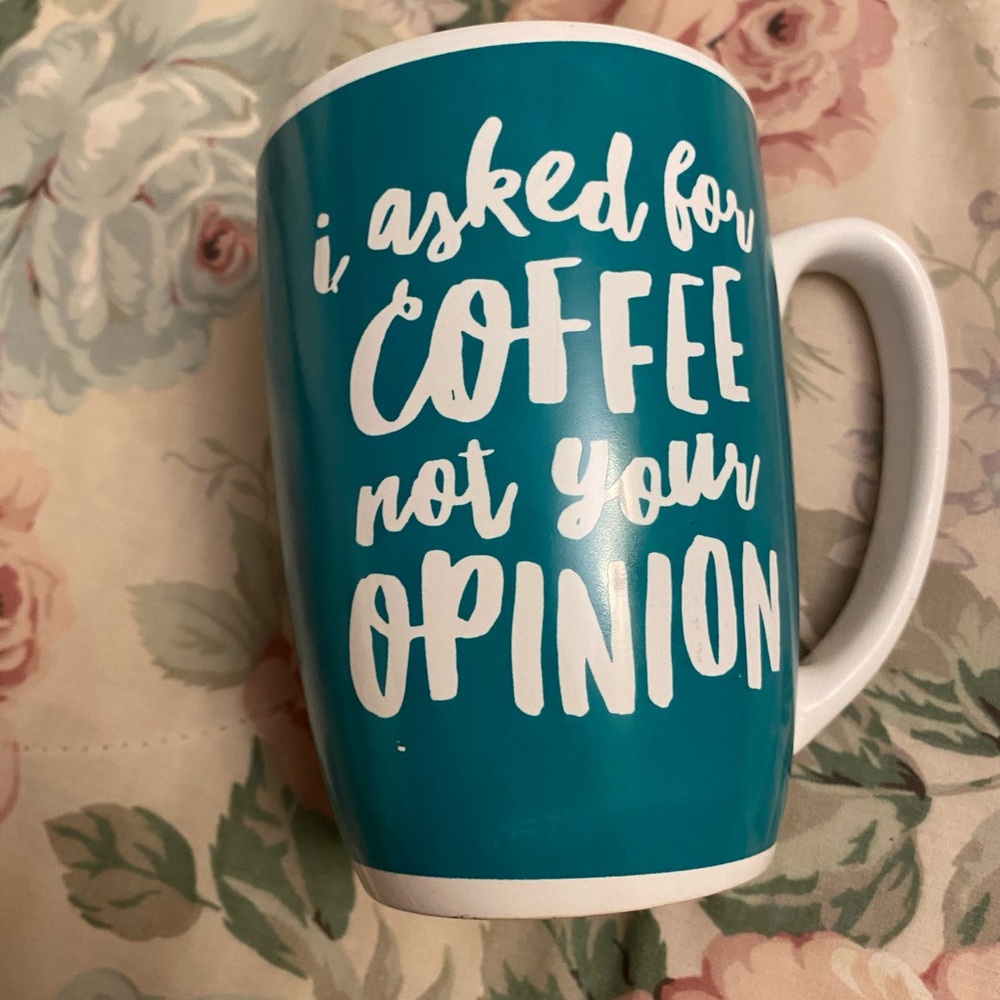 Teal Coffee Mug with White Text